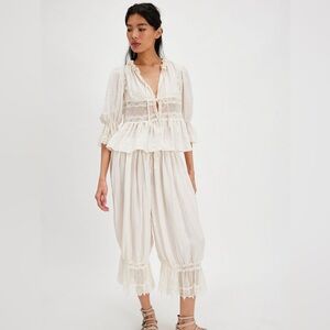 Free People Cream Lace Trim Sleepwear Set